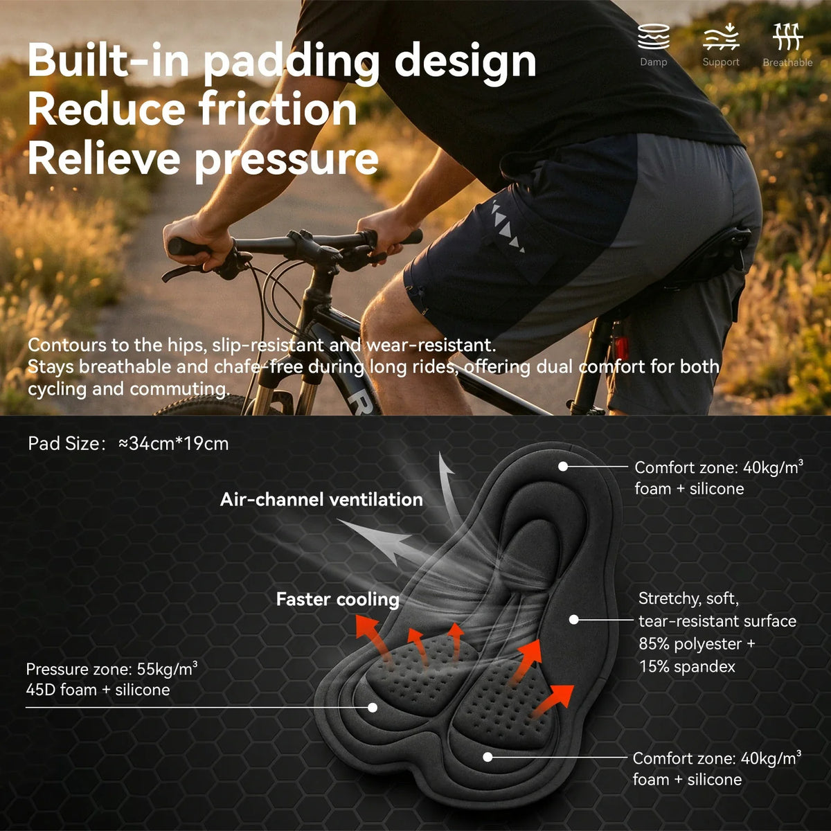 Cyclisme Homme ROCKBROS avec Coussin Intégré