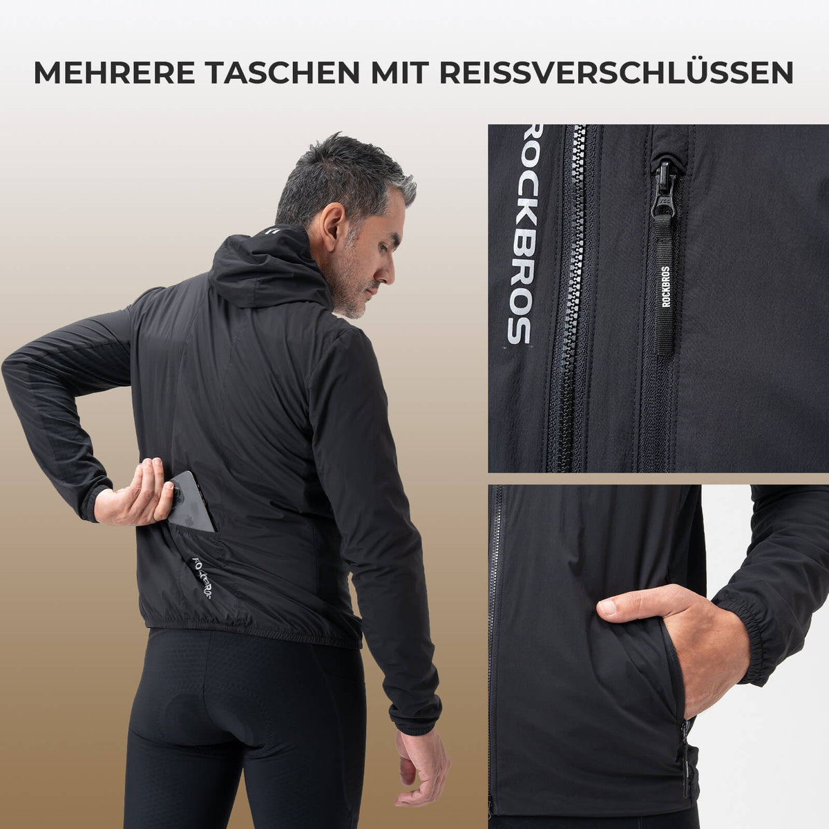 ROCKBROS Vélo Veste Homme Chaleureuse Coupe-Vent Déperlante Avec Polaire Réfléchissante