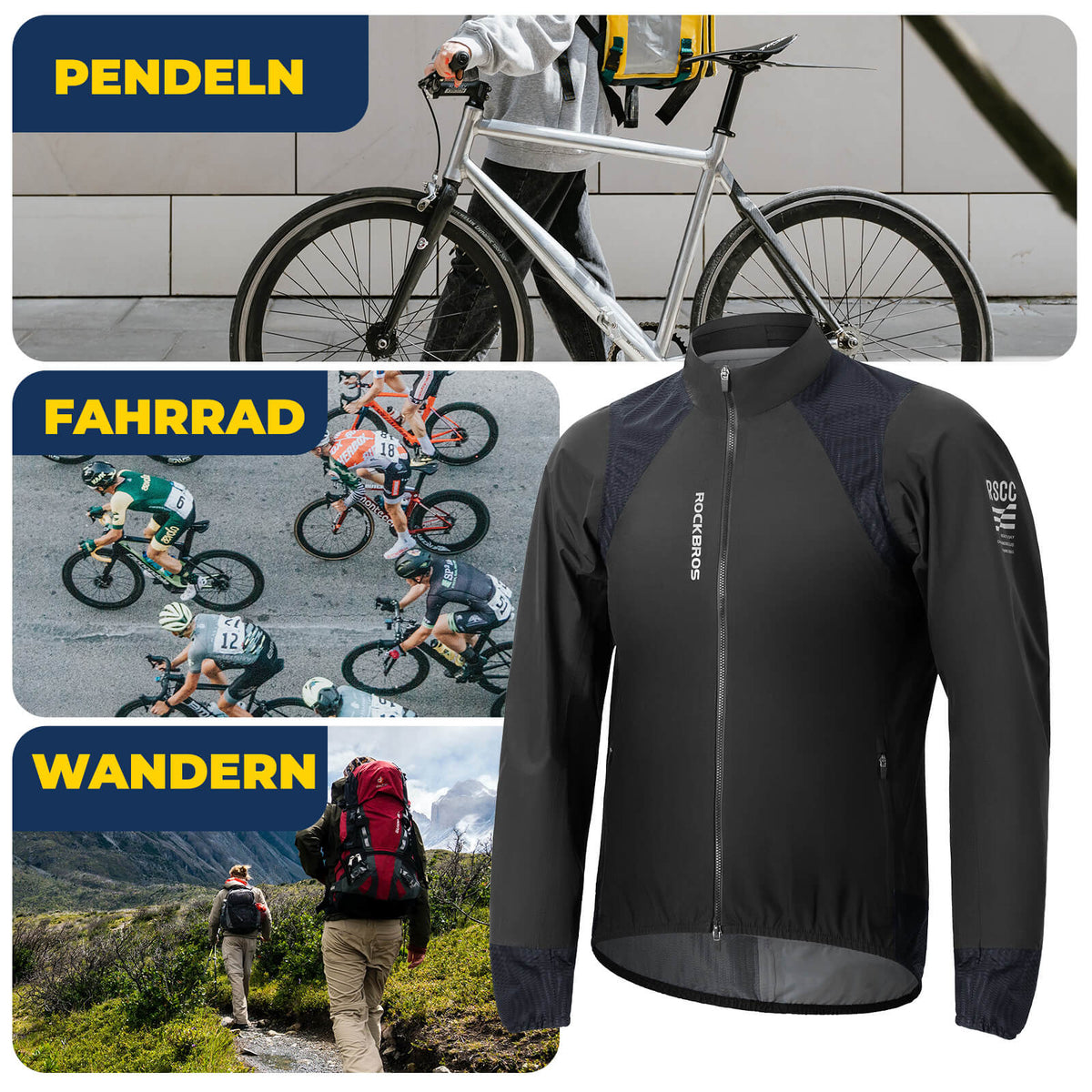 ROCKBROS Veste de cycliste imperméable respirante - coupe-vent et réfléchissante homme