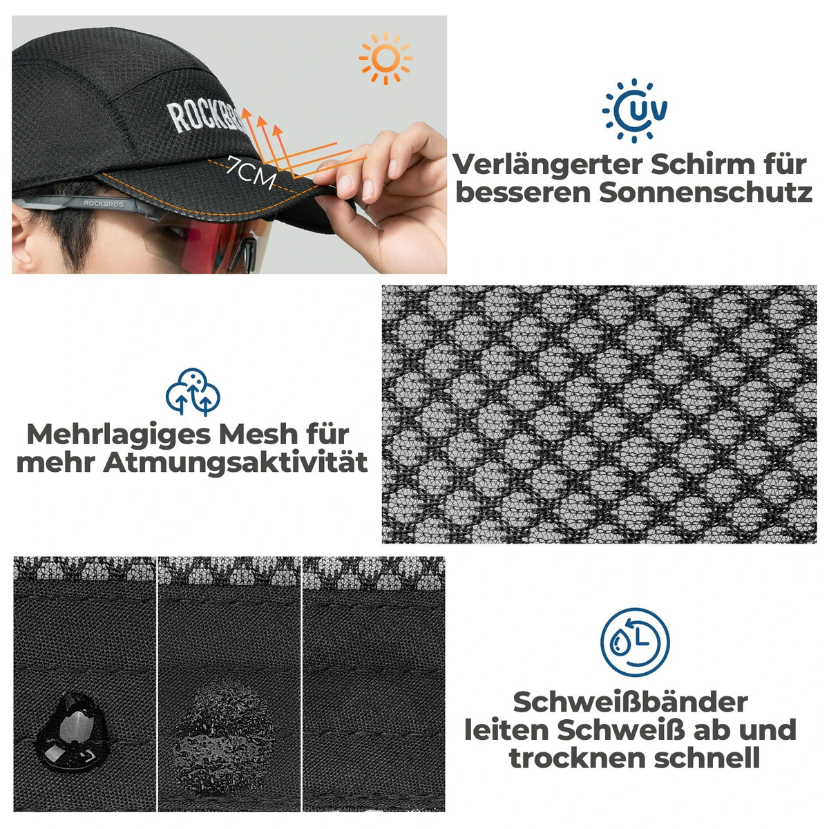 ROCKBROS Casquette de vélo séchage rapide Outdoor Sport Caps protection UV casquette