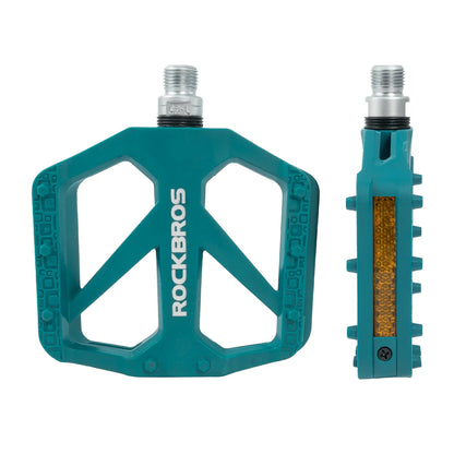 ROCKBROS Pédales de vélo en nylon avec réflecteurs, plateforme large antidérapante et légère