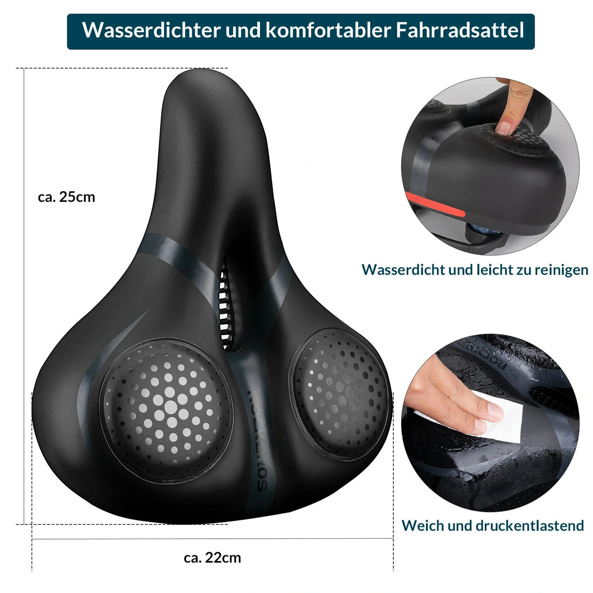 Selle de vélo ROCKBROS avec mousse à mémoire de forme, confortable & soulageant la pression