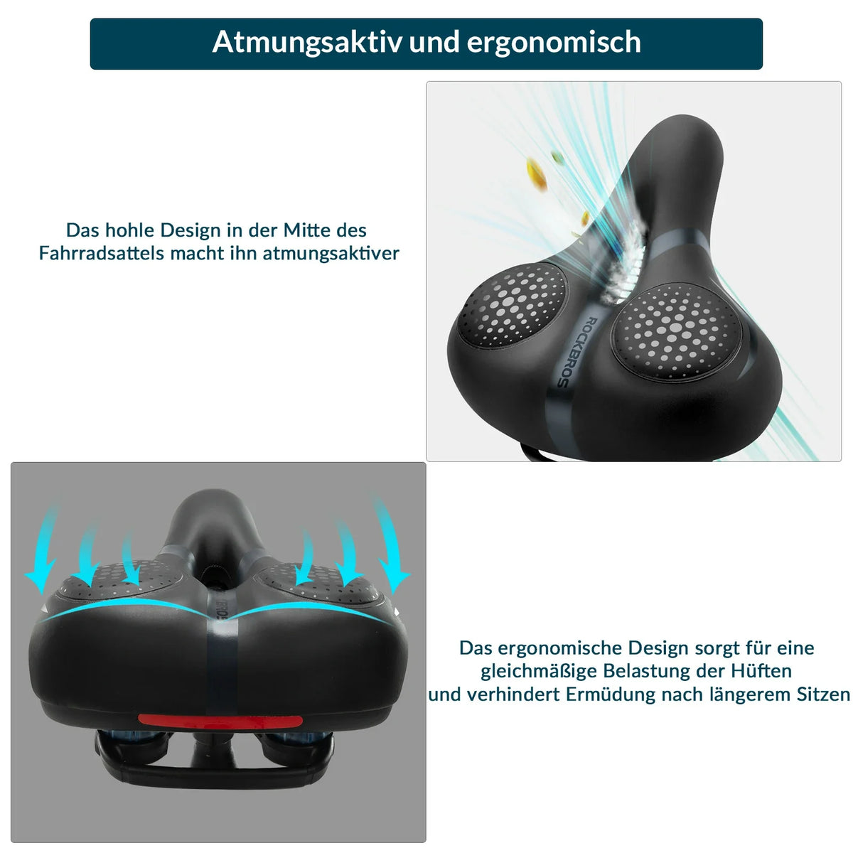 Selle de vélo ROCKBROS avec mousse à mémoire de forme, confortable & soulageant la pression