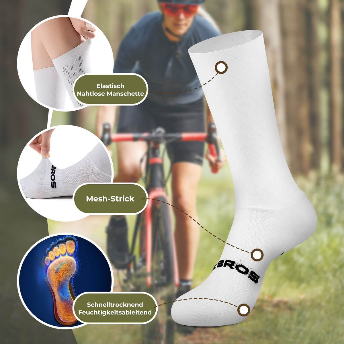 ROCKBROS Chaussettes de vélo respirantes chaussettes de compression