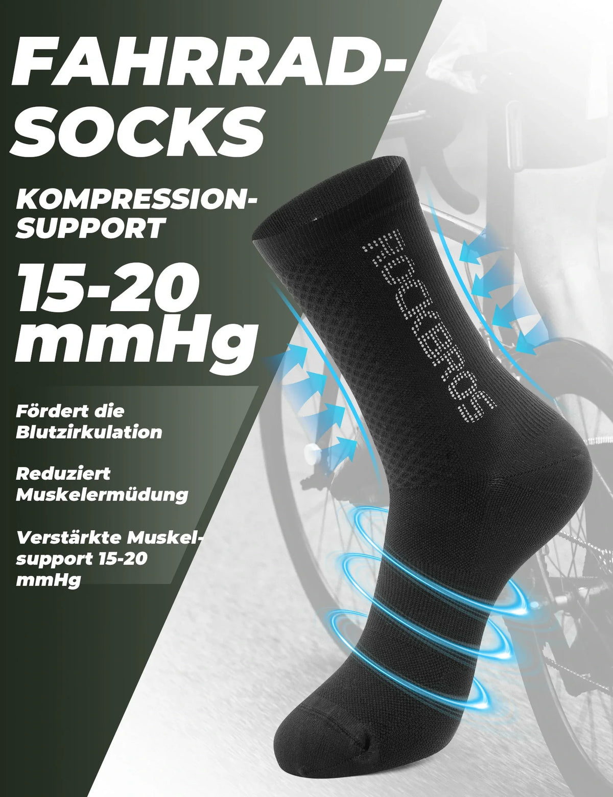 ROCKBROS Chaussettes de vélo Logo réfléchissant Pack de deux paires