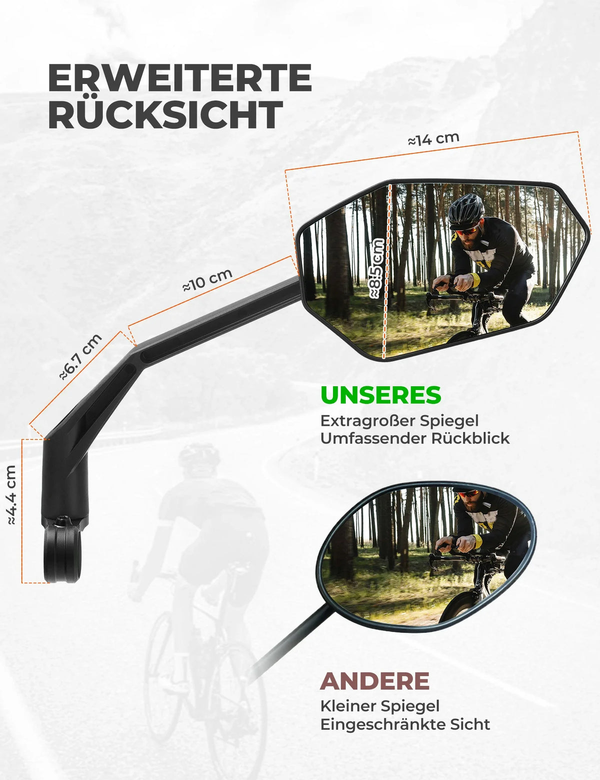 Rétroviseur de vélo ROCKBROS, Réglable à 360° Anti-éblouissant, Rétroviseur convexe en verre HD Incassable