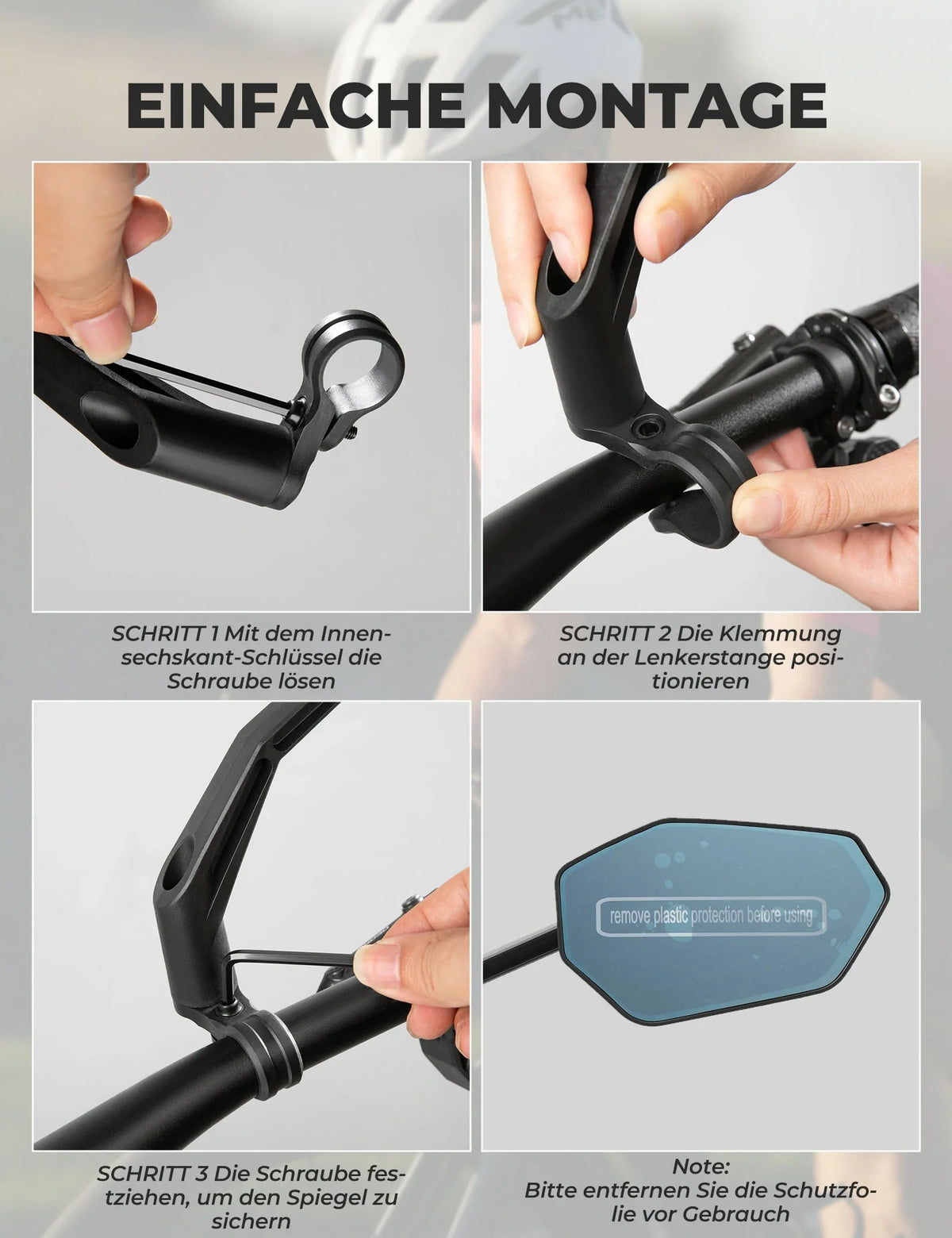 Rétroviseur de vélo ROCKBROS, Réglable à 360° Anti-éblouissant, Rétroviseur convexe en verre HD Incassable