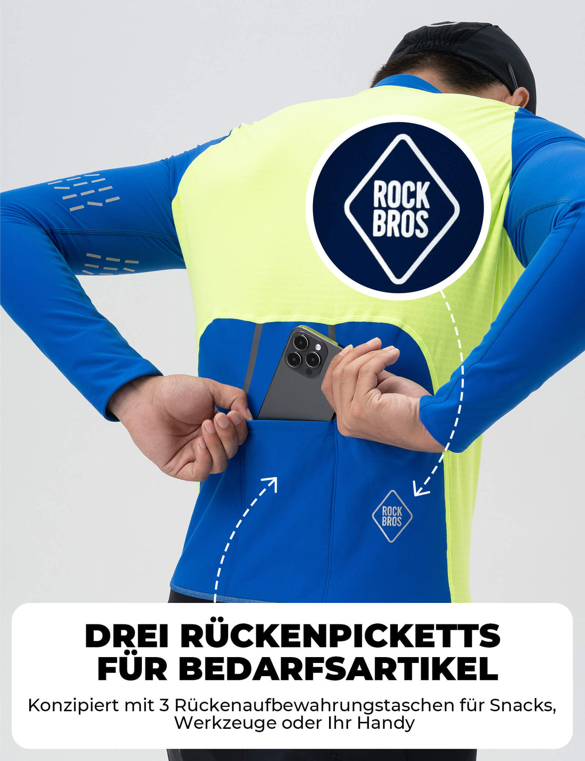 ROCKBROS Maillot de Cyclisme Manches Longues Homme Hiver Chaud Polaire Maillot de Vélo Respirant Élastique Avec 3 Poches et Réfléchissant