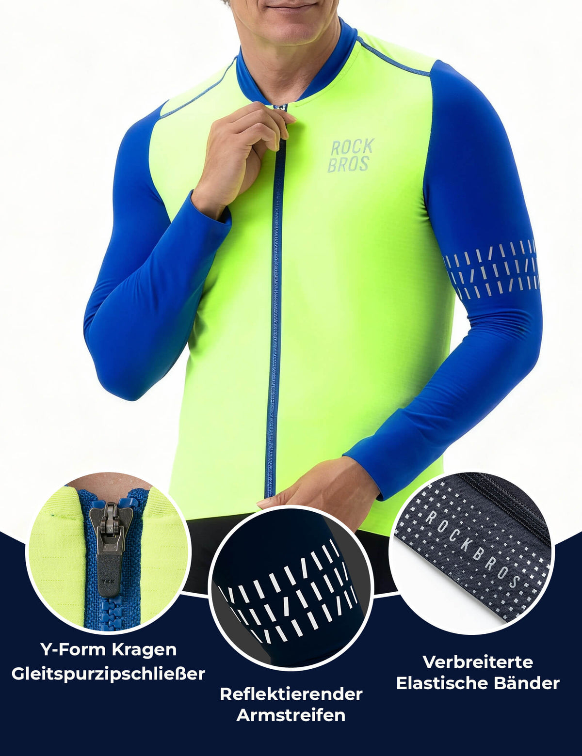 ROCKBROS Maillot de Cyclisme Manches Longues Homme Hiver Chaud Polaire Maillot de Vélo Respirant Élastique Avec 3 Poches et Réfléchissant