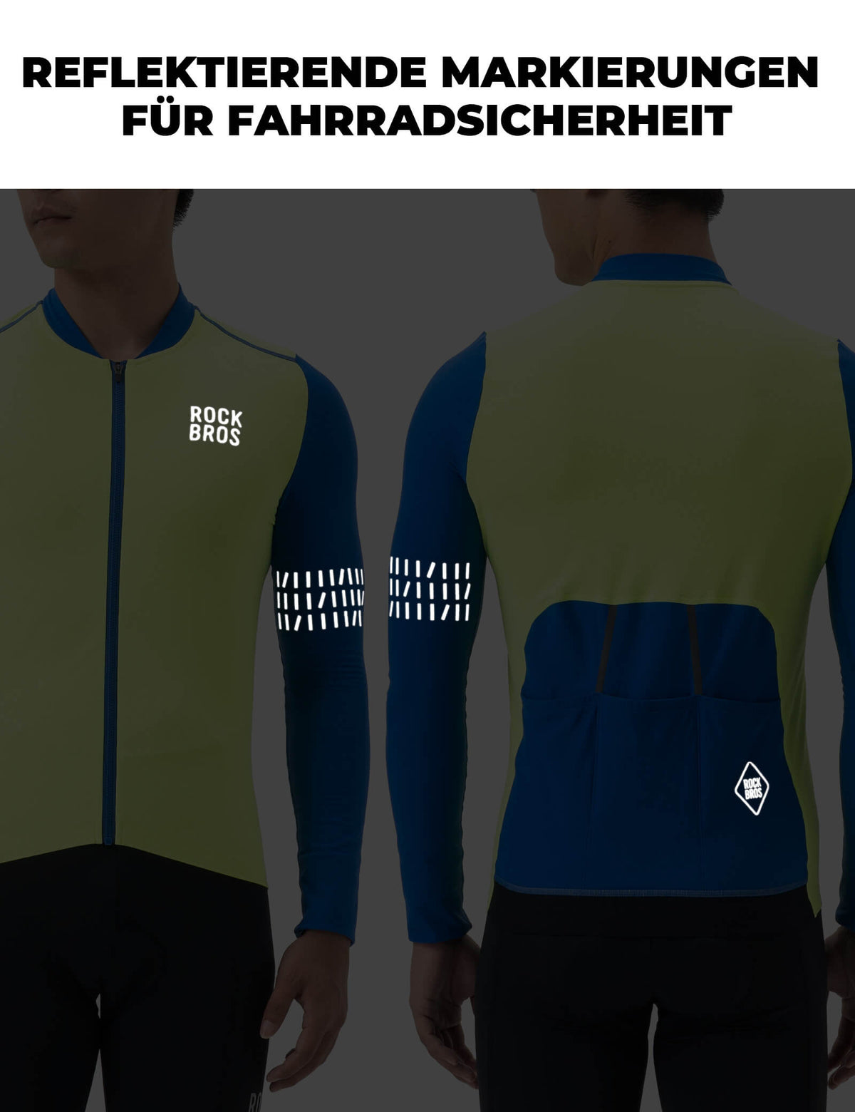 ROCKBROS Maillot de Cyclisme Manches Longues Homme Hiver Chaud Polaire Maillot de Vélo Respirant Élastique Avec 3 Poches et Réfléchissant