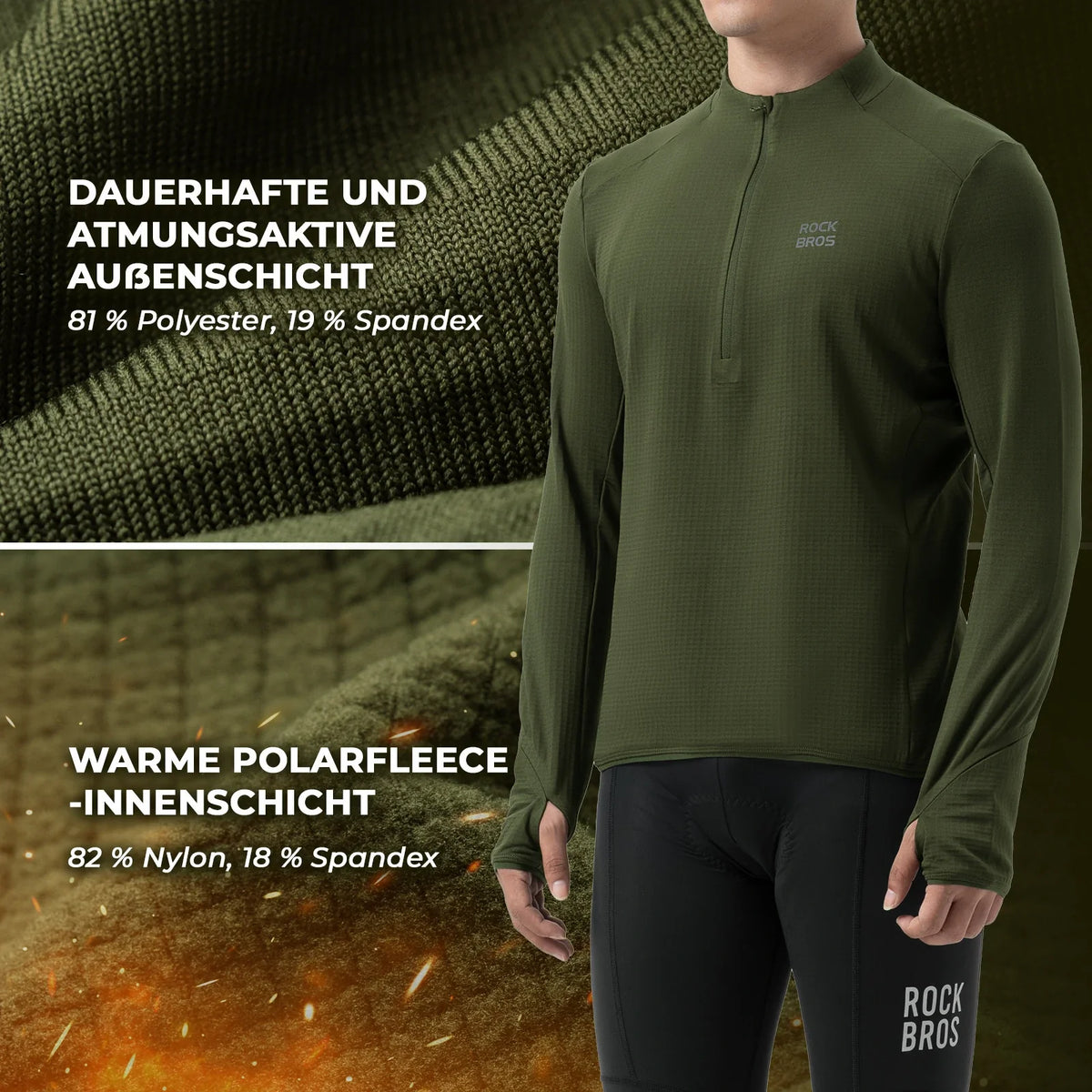 ROCKBROS Maillot de Cyclisme Manches Longues Homme Hiver Chaud Polaire Séchage Rapide Respirant