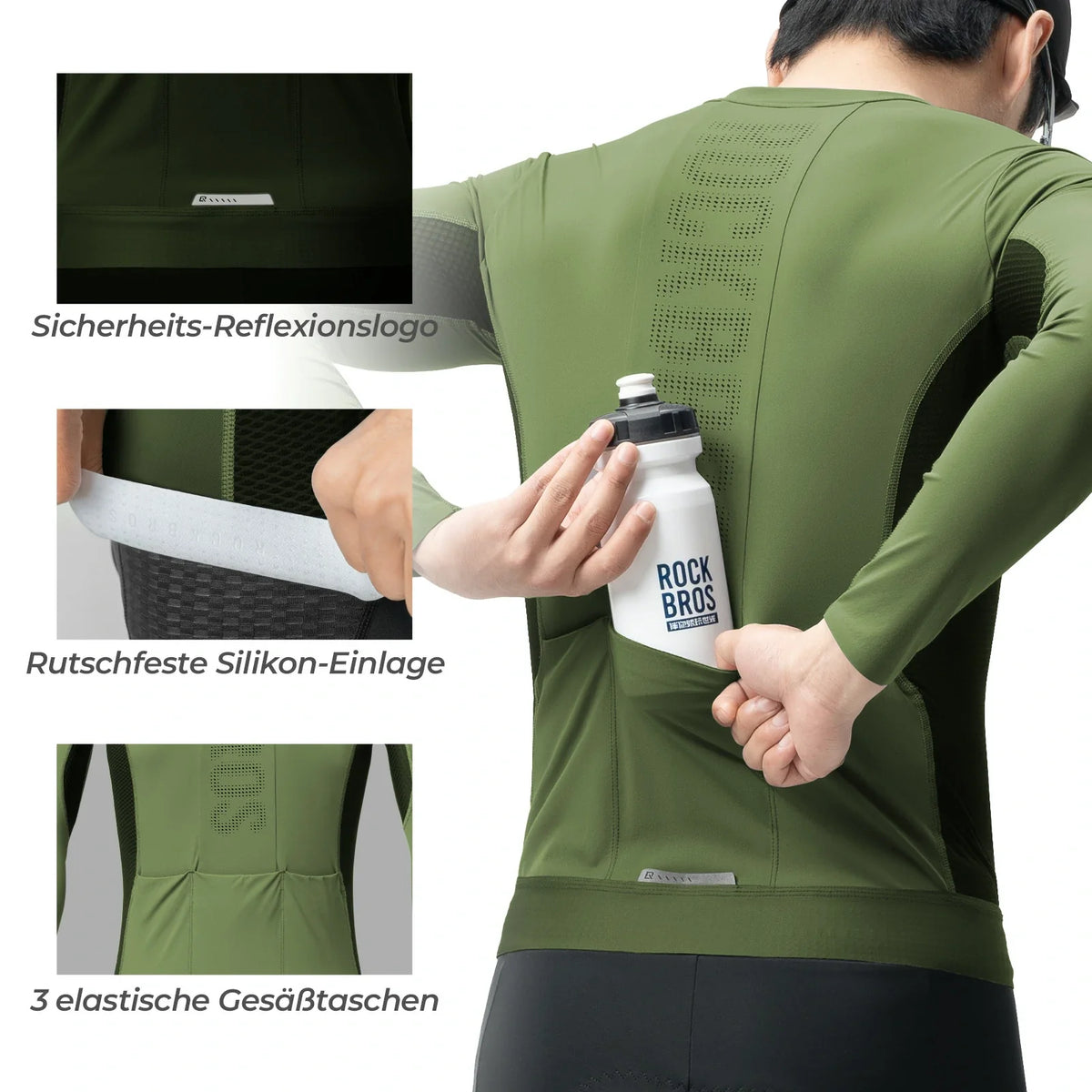 ROCKBROS Maillot de Cyclisme Manches Longues Homme, Respirant et Séchage Rapide, Élastique