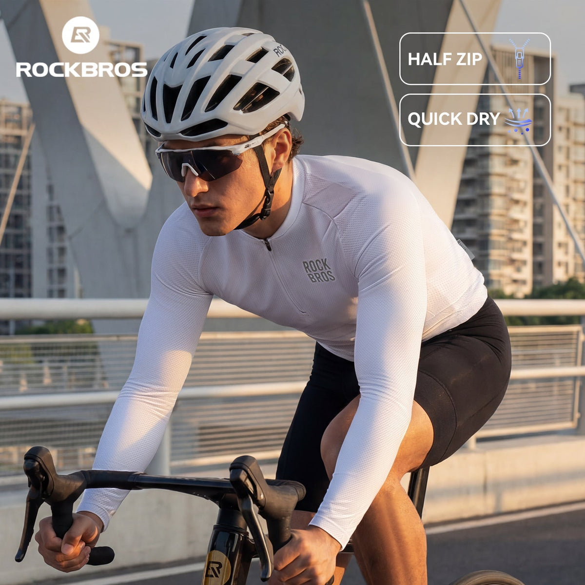 ROCKBROS Maillot de cyclisme manches longues avec fermeture éclair courte à l'avant - Modèle YDCX011