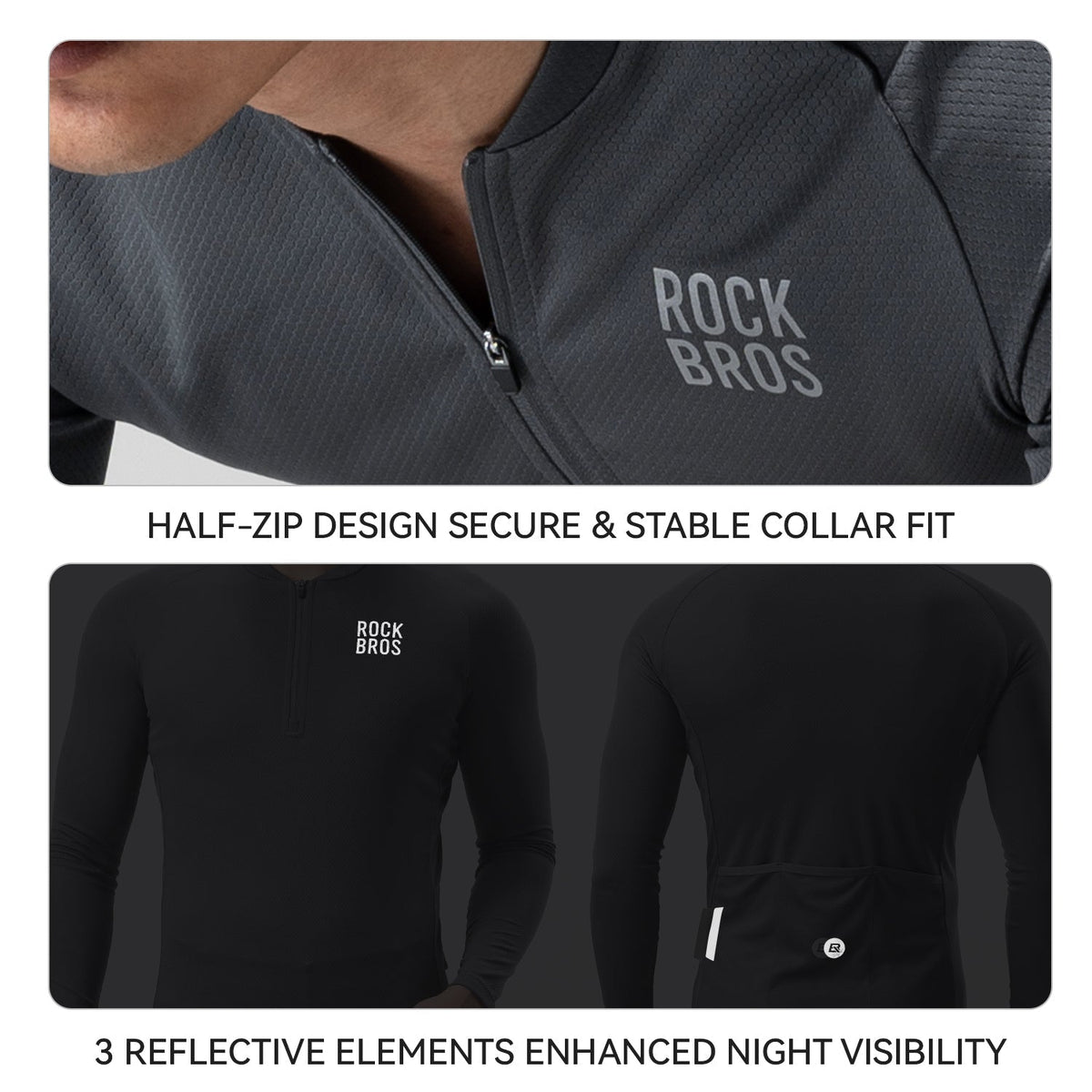 ROCKBROS Maillot de cyclisme manches longues avec fermeture éclair courte à l'avant - Modèle YDCX011