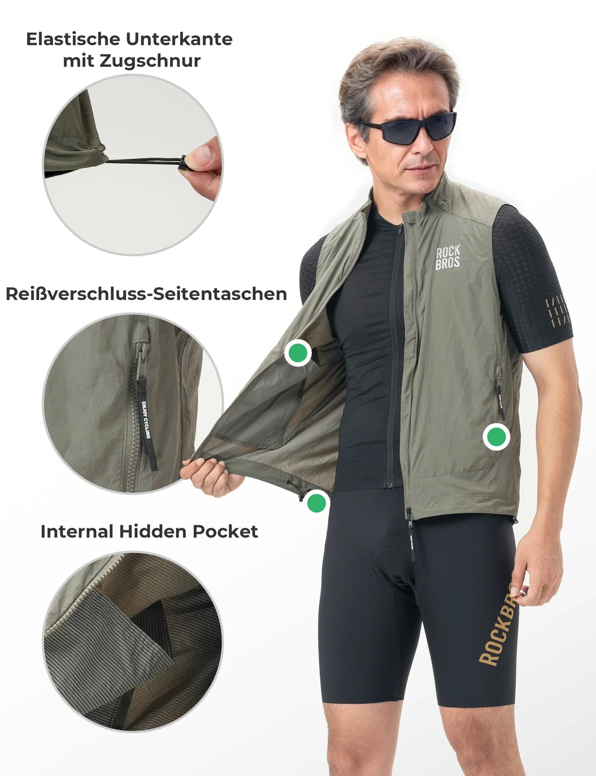 ROCKBROS Gilet de vélo Coupe-vent Léger Respirable À séchage rapide, Pliable Gilet de cyclisme