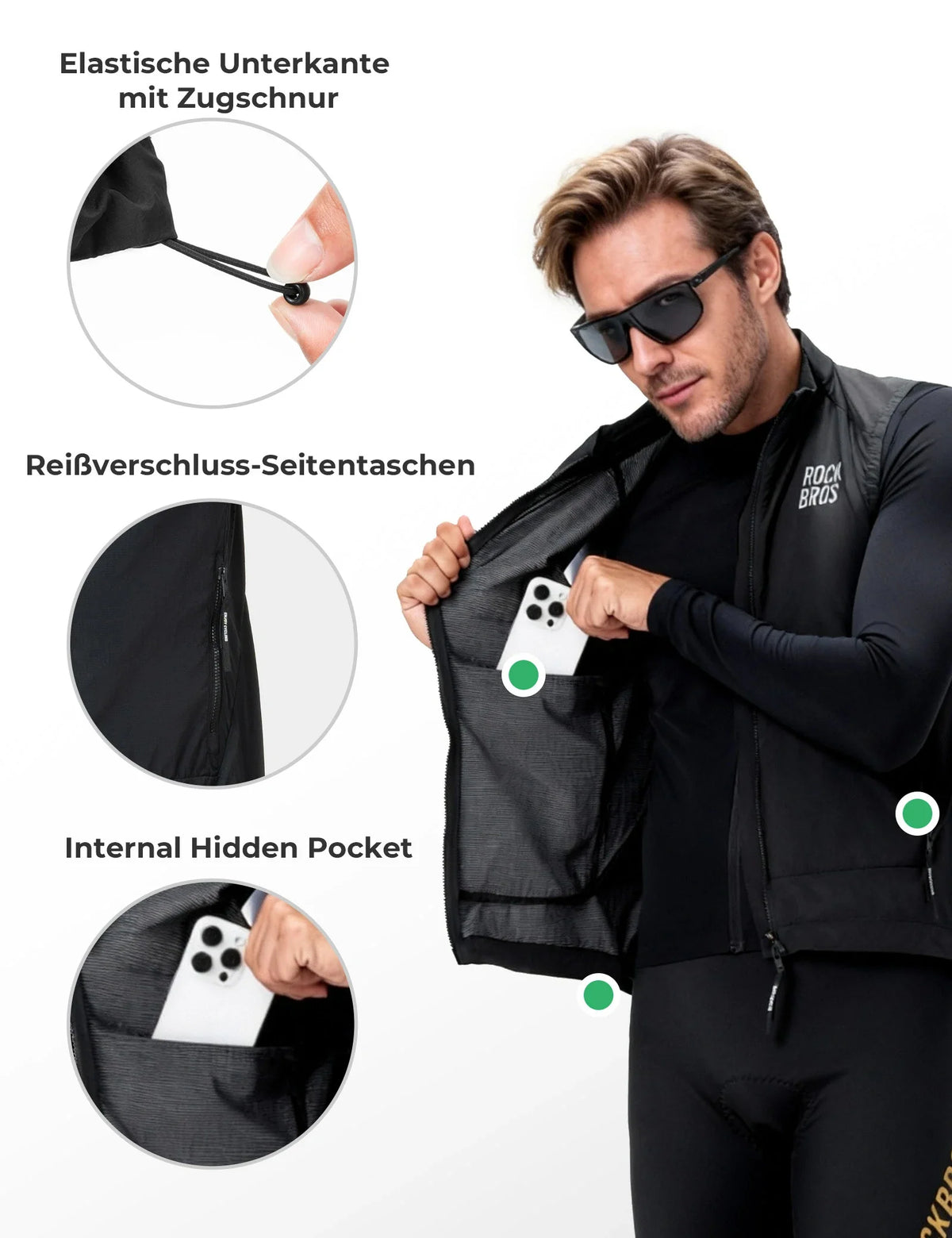 ROCKBROS Gilet de vélo Coupe-vent Léger Respirable À séchage rapide, Pliable Gilet de cyclisme