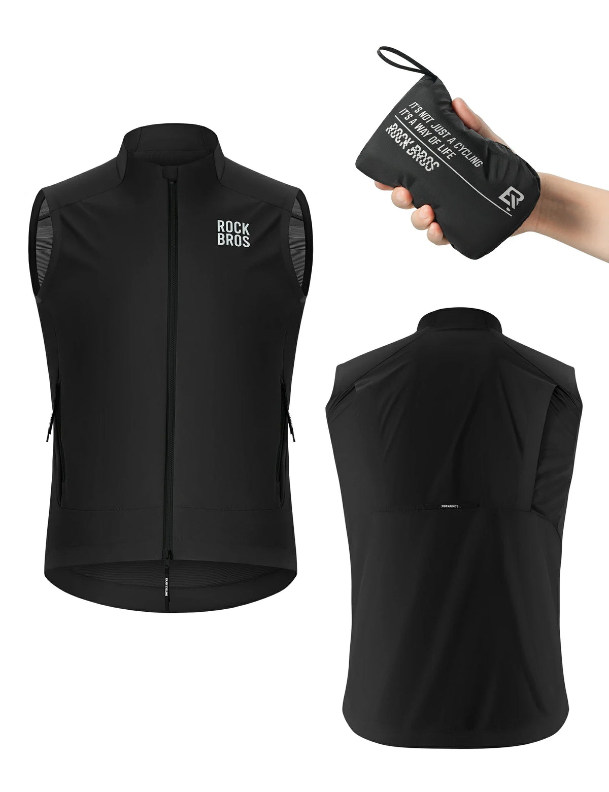 ROCKBROS Gilet de vélo Coupe-vent Léger Respirable À séchage rapide, Pliable Gilet de cyclisme