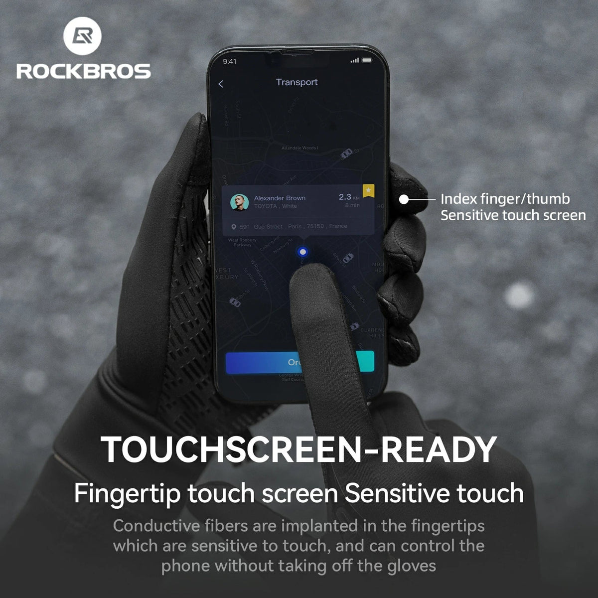 ROCKBROS Gants de vélo d'hiver en graphène de 5°C à 15°C