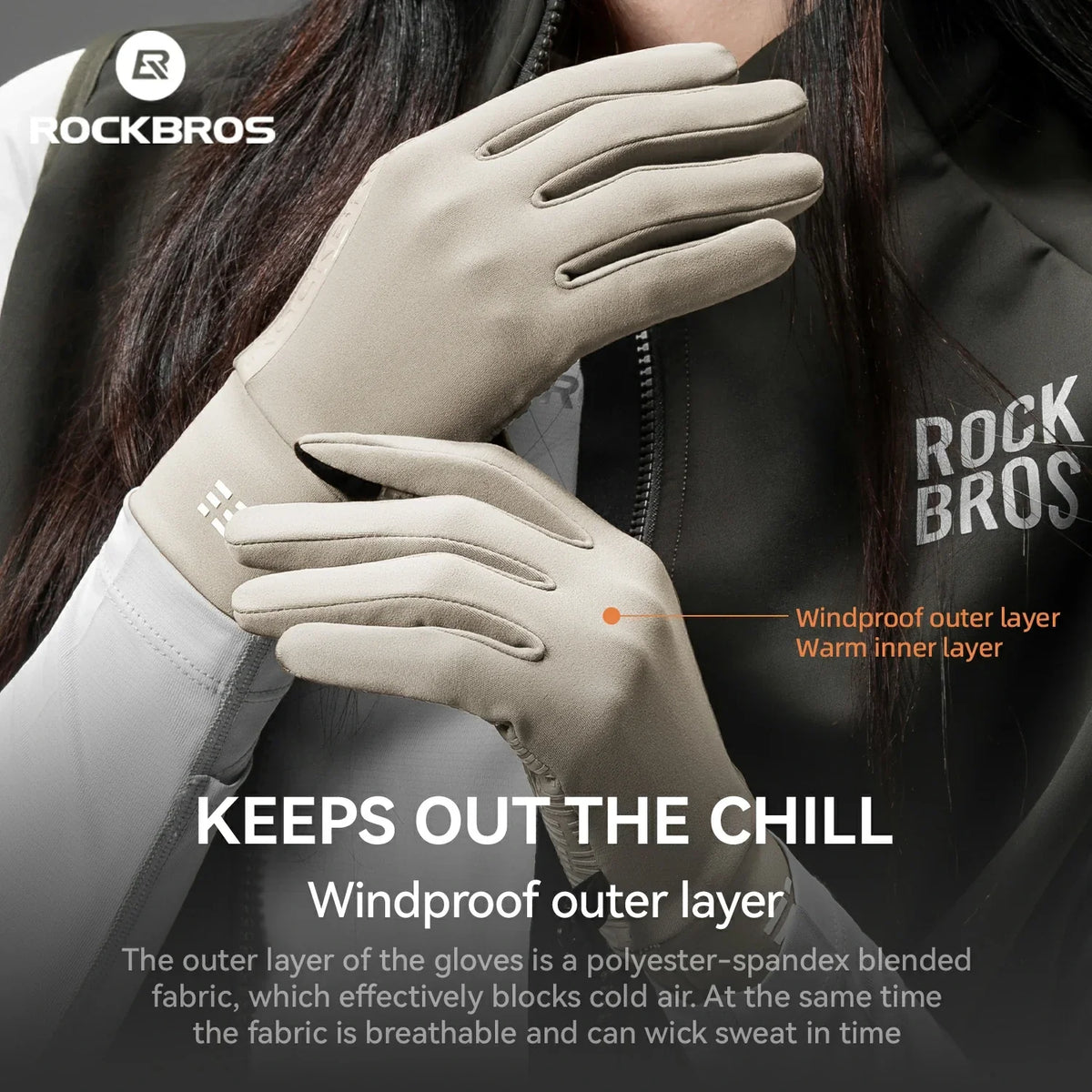 ROCKBROS Gants de vélo d'hiver en graphène de 5°C à 15°C