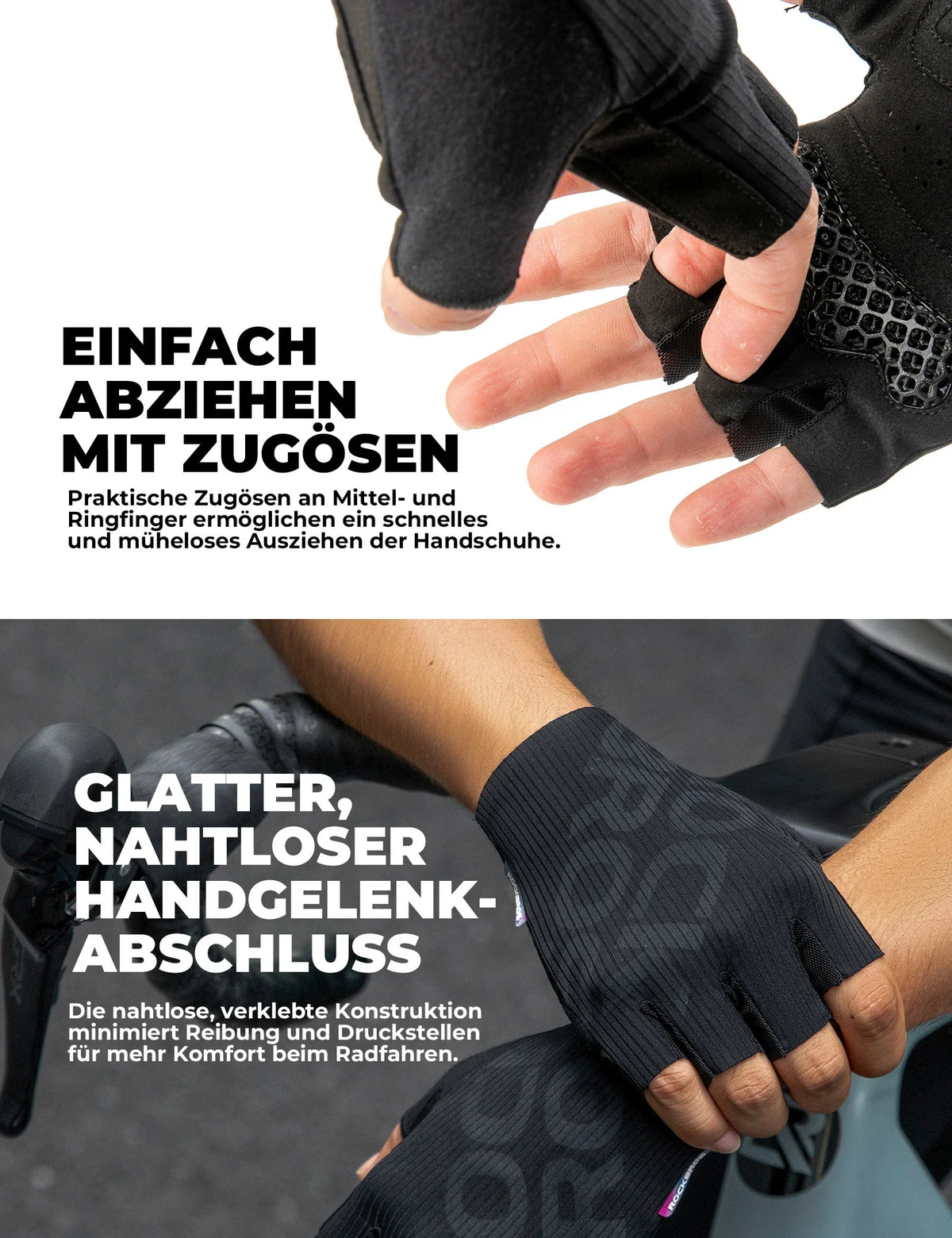 Gants de vélo mi-doigts ROCKBROS été élastiques et respirants, rembourrage antidérapant et amortissant
