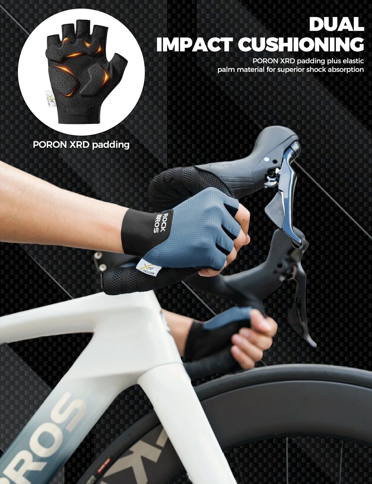 Gants de vélo mi-doigts ROCKBROS avec rembourrage PORON XRD