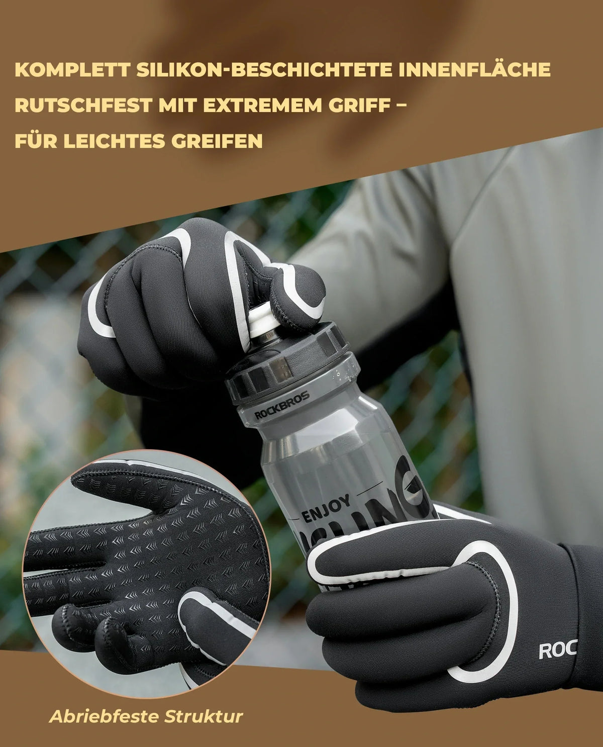 ROCKBROS Gants de vélo d'hiver, étanches et coupe-vent S365