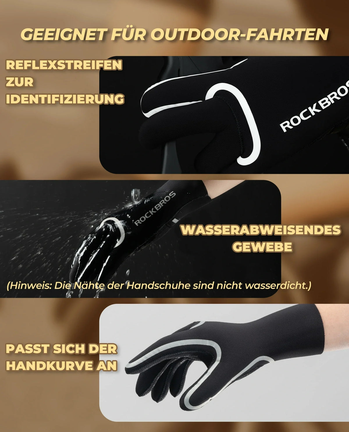 ROCKBROS Gants de vélo d'hiver, étanches et coupe-vent S365