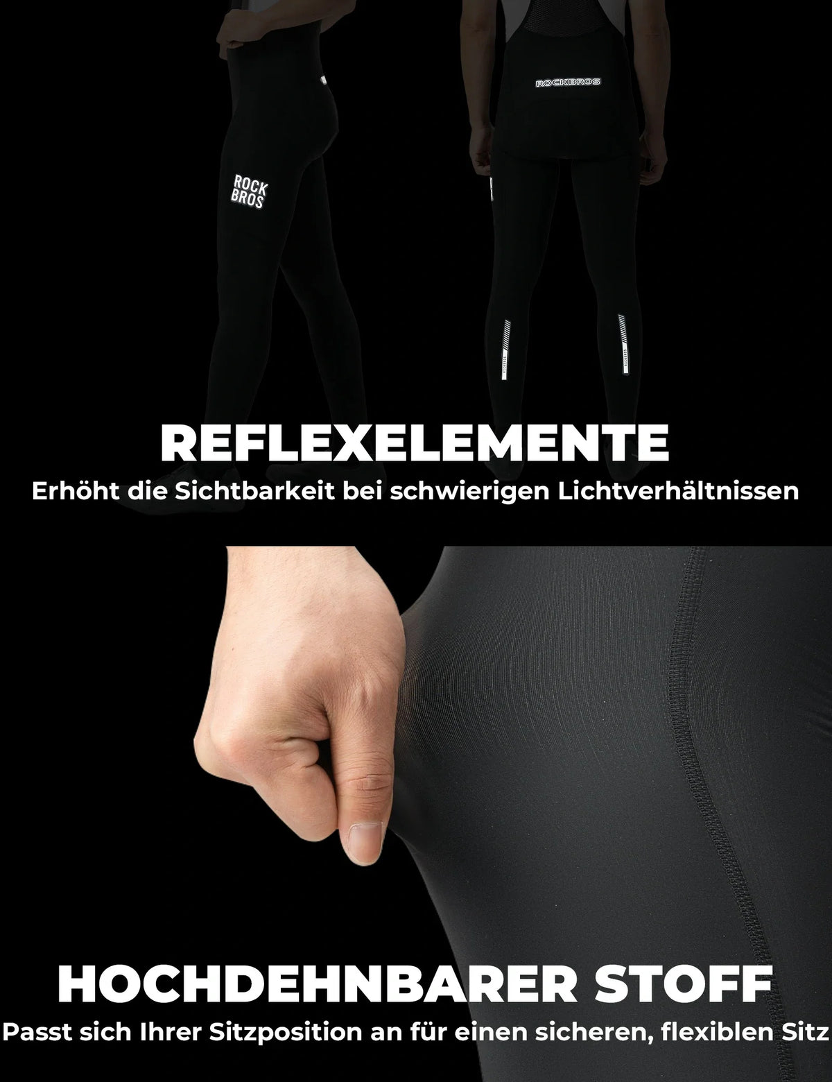 Culotte de vélo homme ROCKBROS avec bretelles - Très extensible, respirante avec bandes réfléchissantes