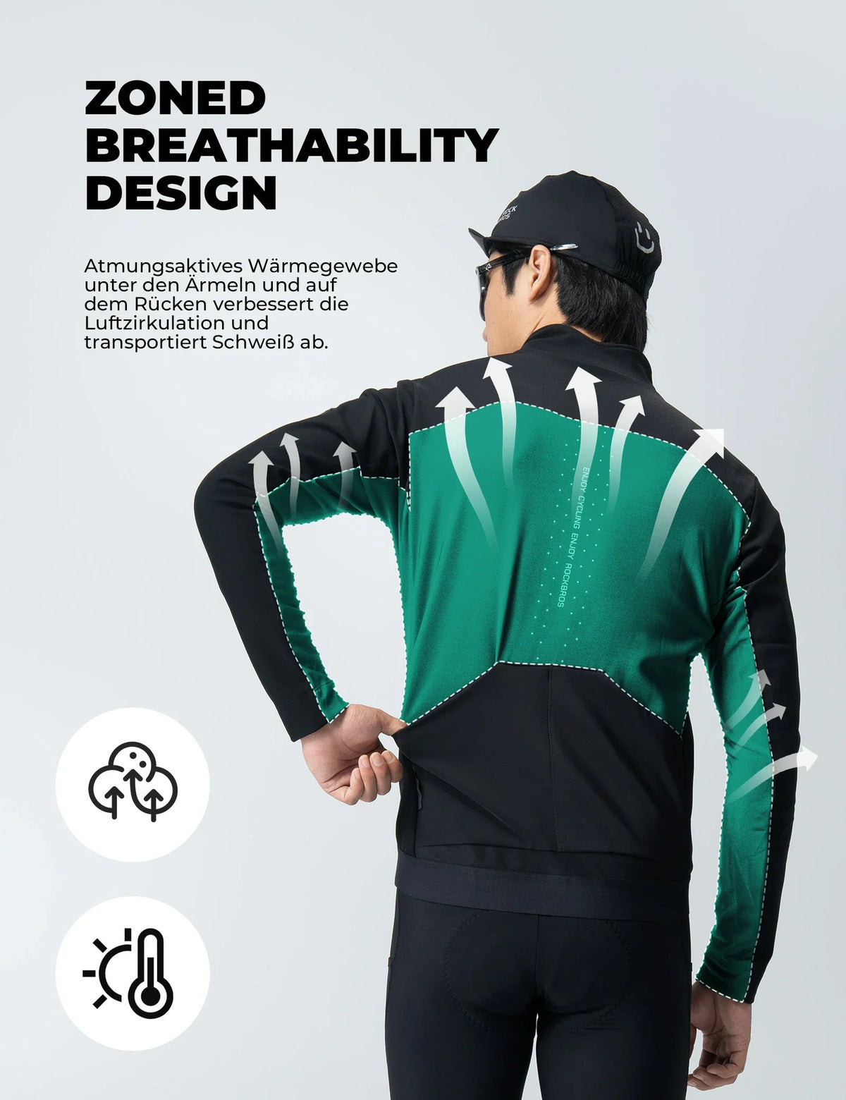 ROCKBROS Veste de cyclisme homme avec technologie 3 couches - Coupe-vent, Respirante, Réfléchissante