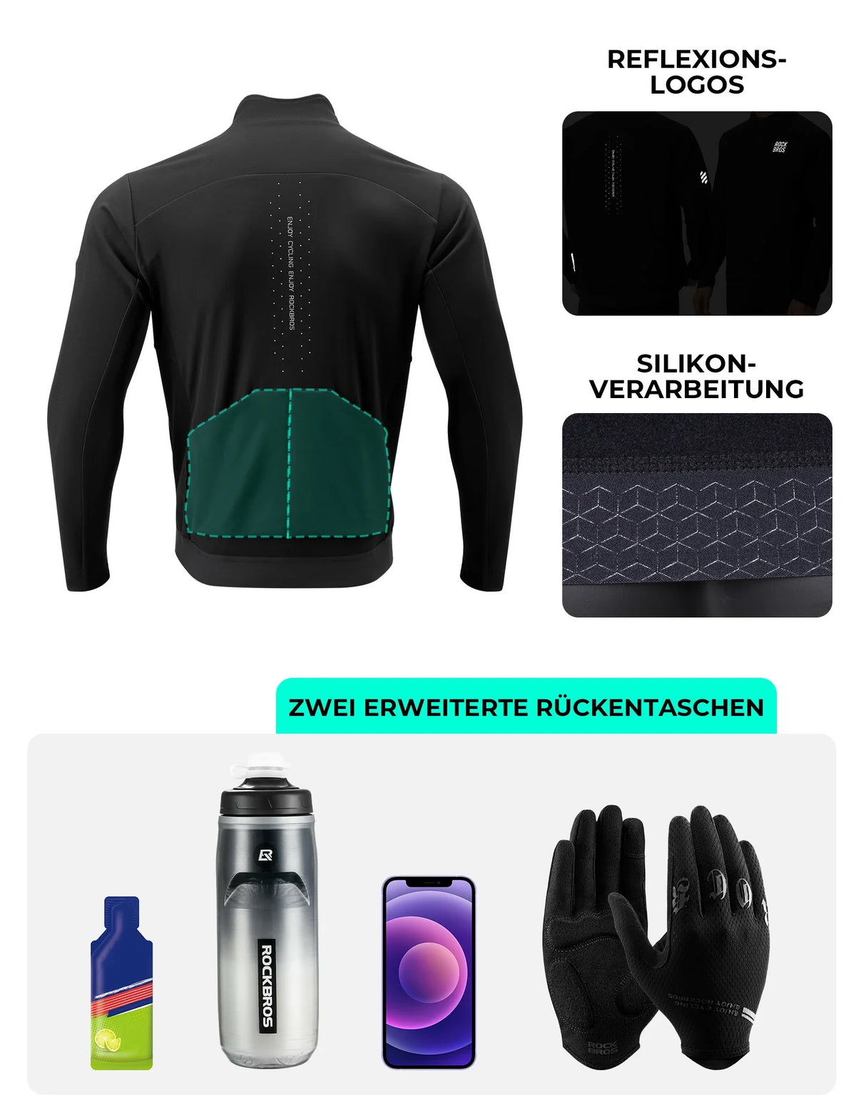ROCKBROS Veste de cyclisme homme avec technologie 3 couches - Coupe-vent, Respirante, Réfléchissante