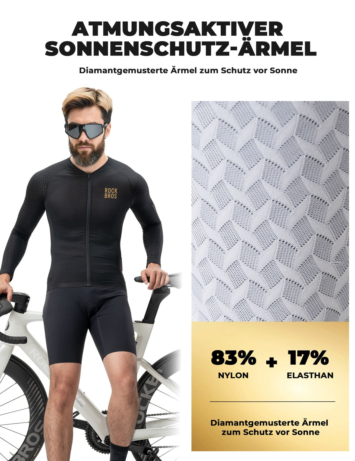 ROCKBROS Maillot de cyclisme manches longues respirant réfléchissant coupe 3D pour homme