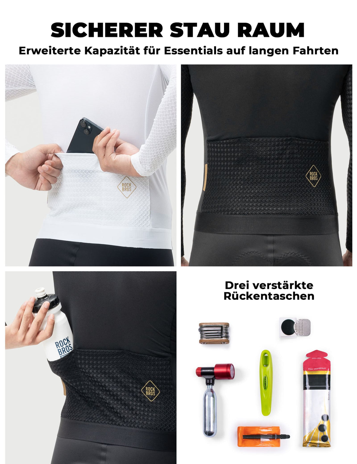 ROCKBROS Maillot de cyclisme manches longues respirant réfléchissant coupe 3D pour homme