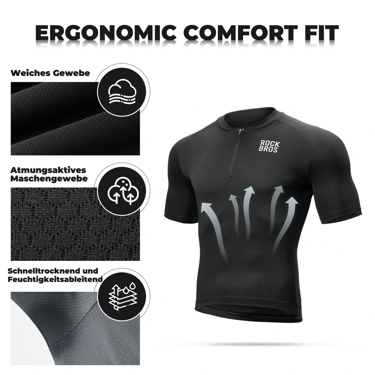 ROCKBROS Maillot de cyclisme homme manches courtes respirant à séchage rapide