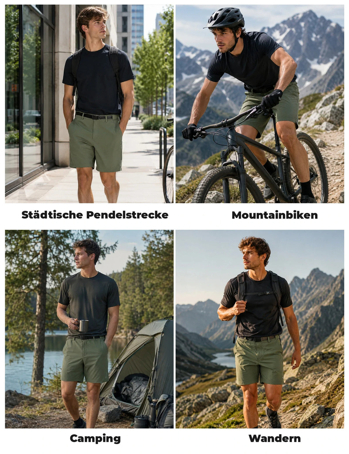ROCKBROS Short d'été pour homme Vert Army