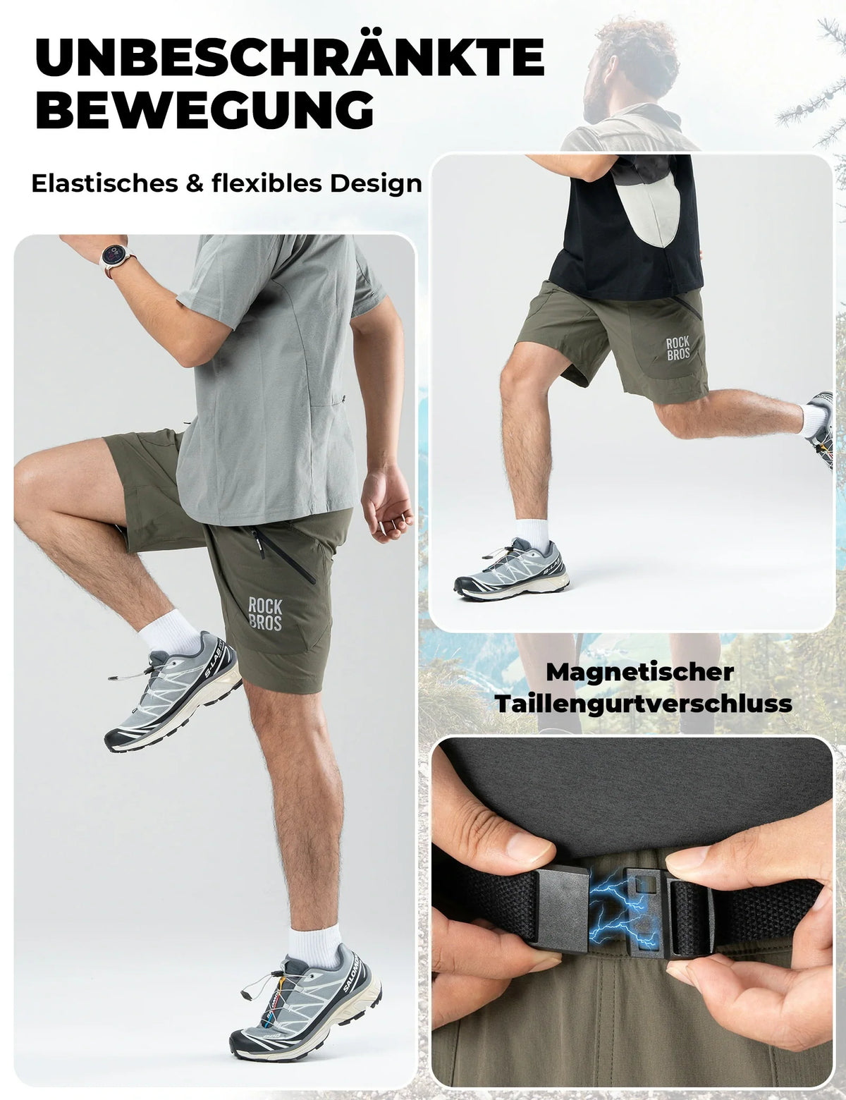 ROCKBROS Short de Sport Homme Cuissard de Vélo  - Ceinture Magnétique, Design 4 Poches