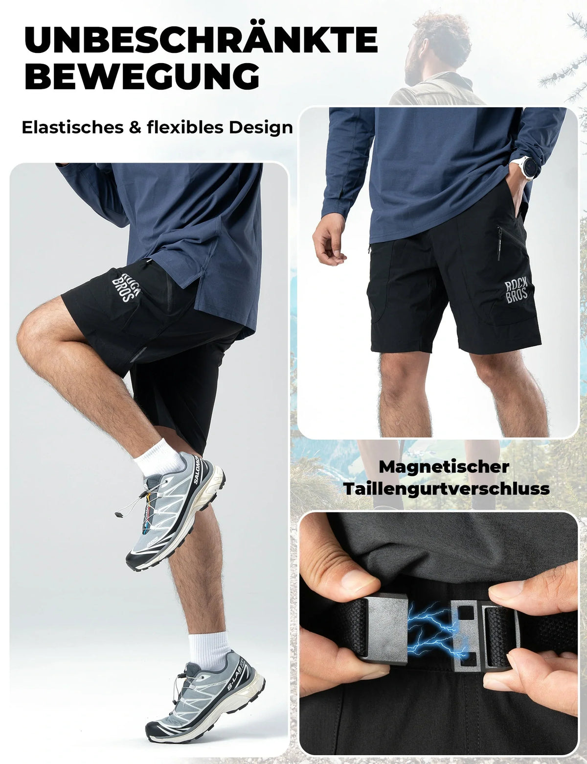 ROCKBROS Short de Sport Homme Cuissard de Vélo  - Ceinture Magnétique, Design 4 Poches