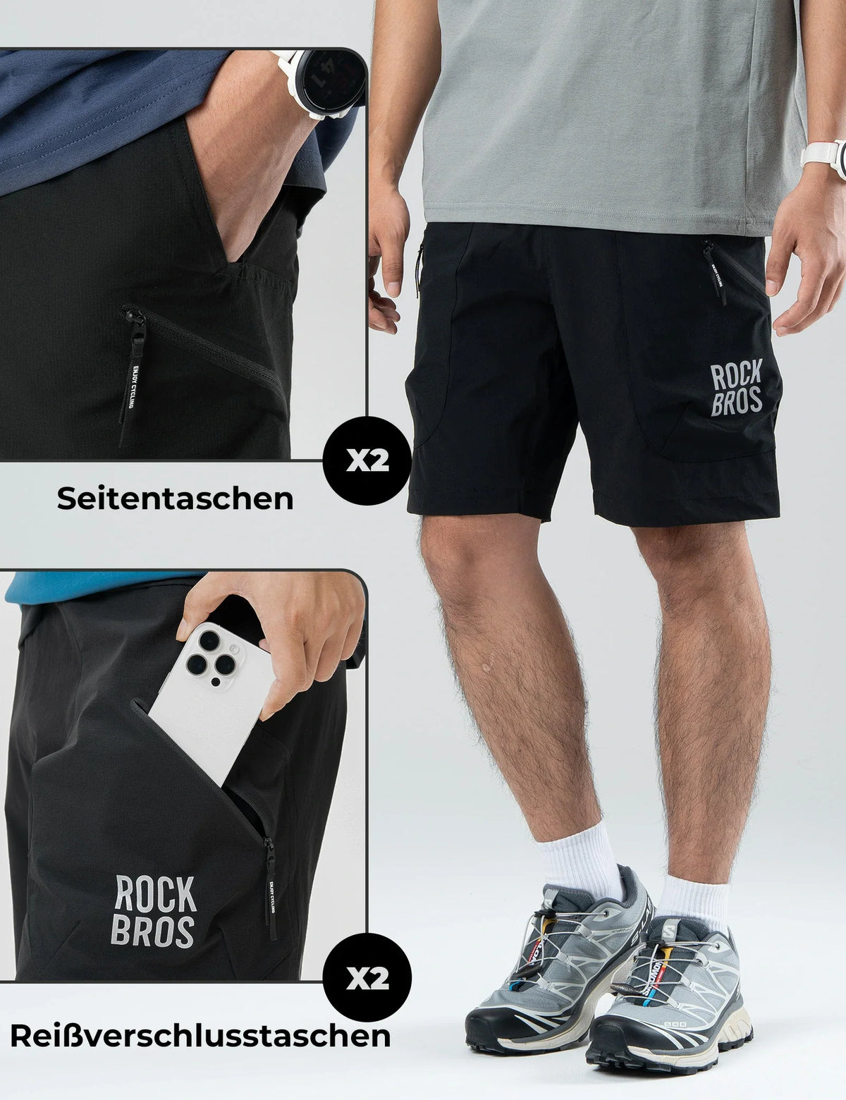 ROCKBROS Short de Sport Homme Cuissard de Vélo  - Ceinture Magnétique, Design 4 Poches