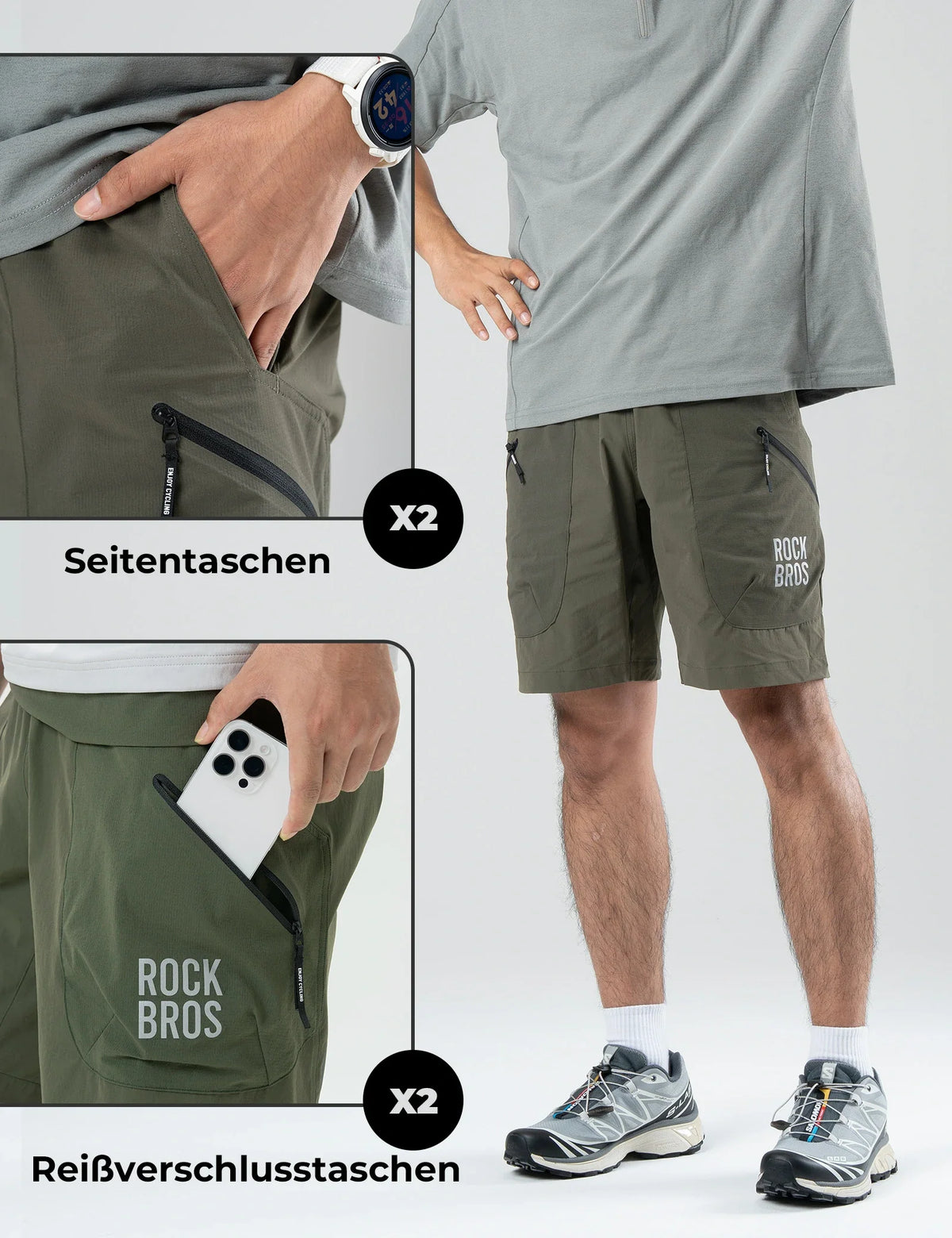 ROCKBROS Short de Sport Homme Cuissard de Vélo  - Ceinture Magnétique, Design 4 Poches