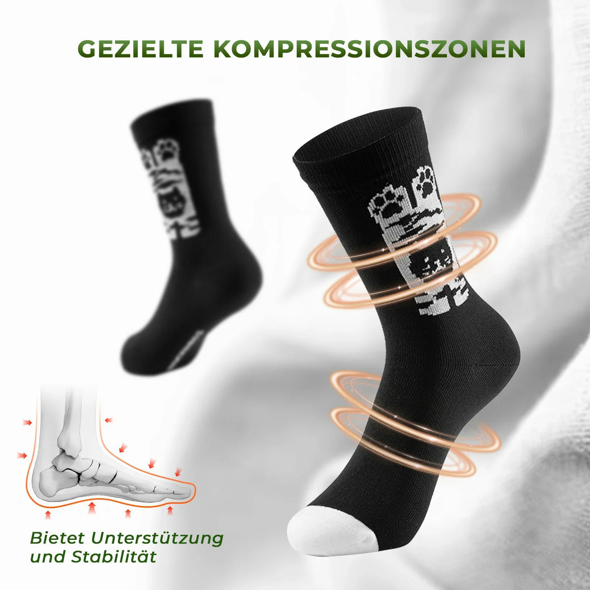 ROCKBROS Chaussettes de vélo pour enfants avec zones de compression antibactériennes 5A motif pattes de chat