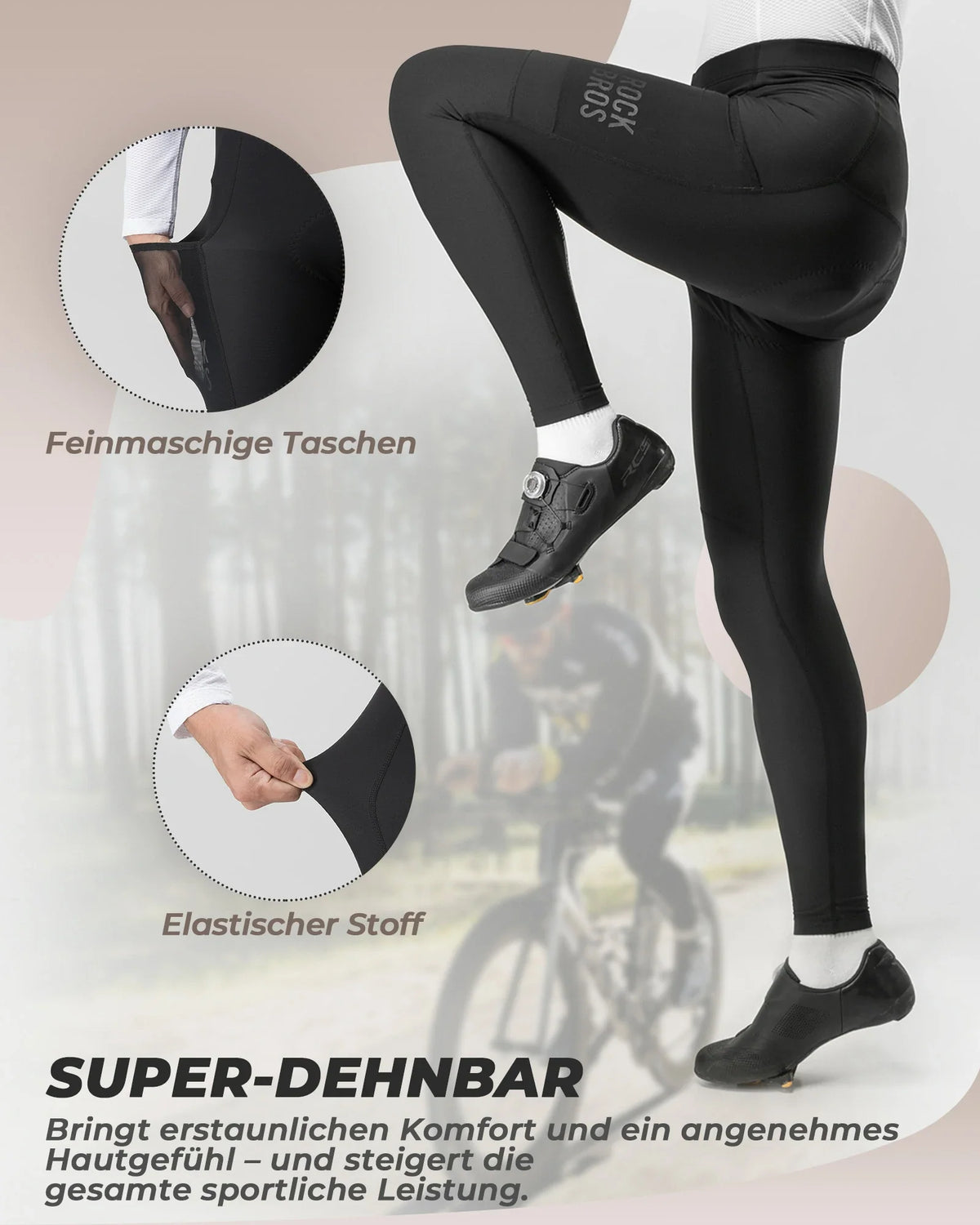 ROCKBROS Cuissard long de vélo pour homme Thermo Cycliste 3D rembourré