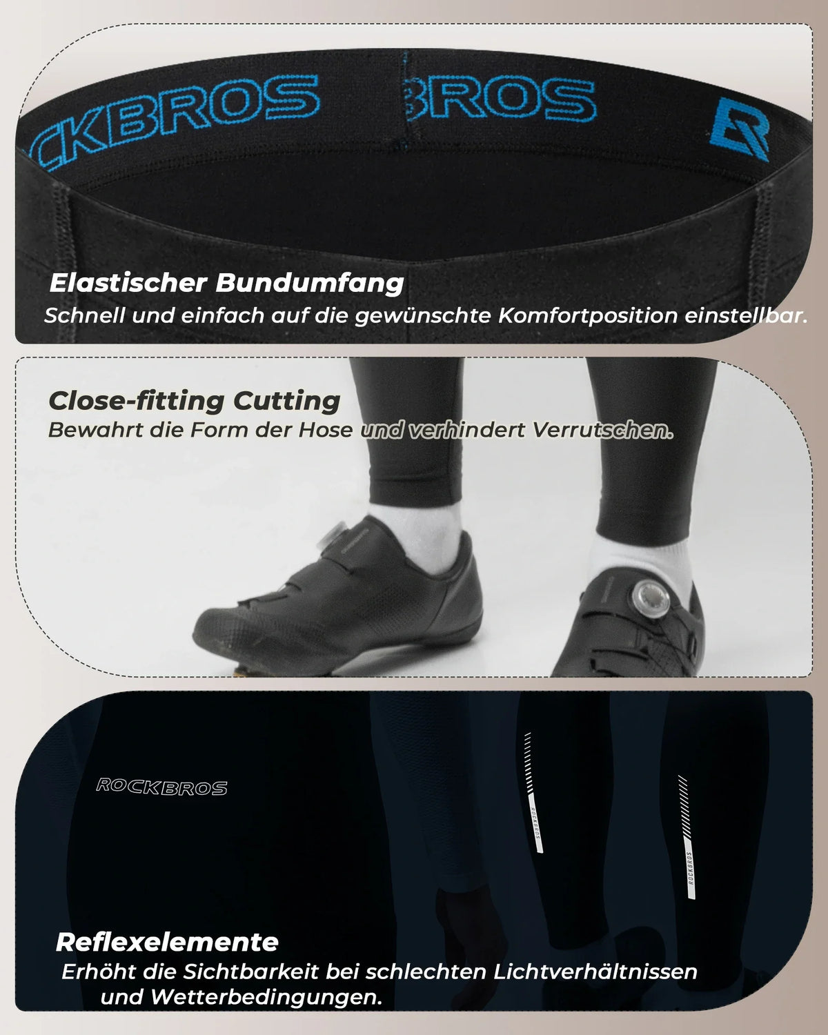 ROCKBROS Cuissard long de vélo pour homme Thermo Cycliste 3D rembourré