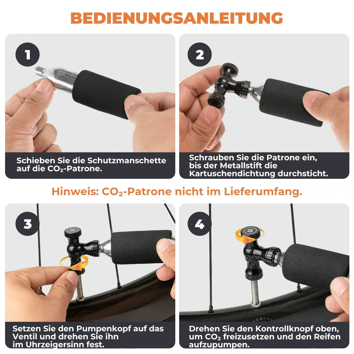 ROCKBROS Mini Pompe à Vélo avec Adaptateur CO₂ - Portable, Compatible Presta & Schrader, jusqu'à 80 PSI