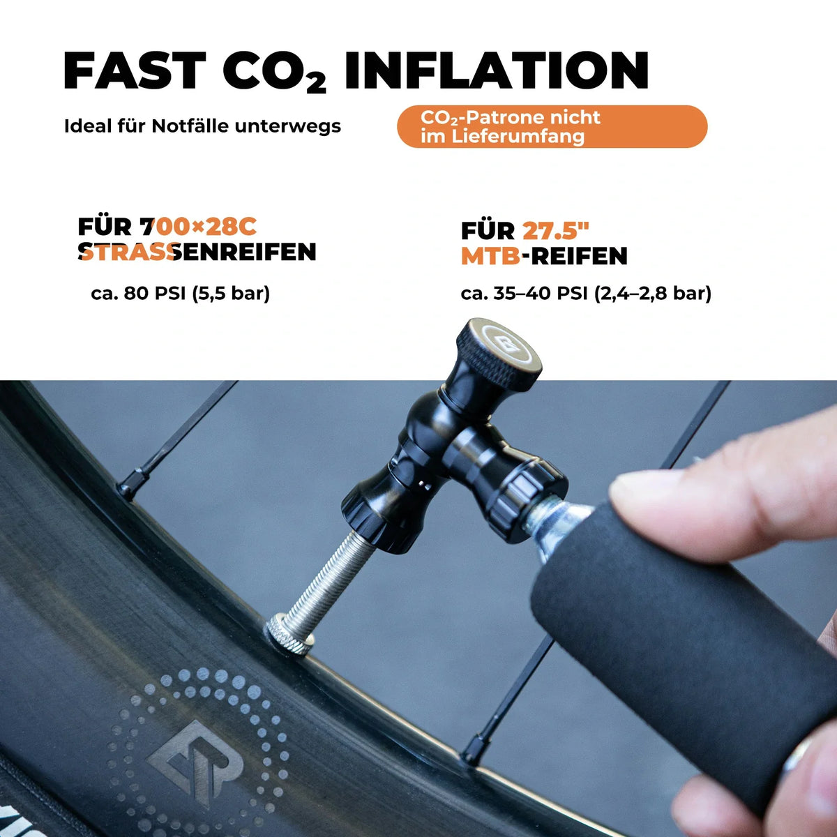 ROCKBROS Mini Pompe à Vélo avec Adaptateur CO₂ - Portable, Compatible Presta & Schrader, jusqu'à 80 PSI