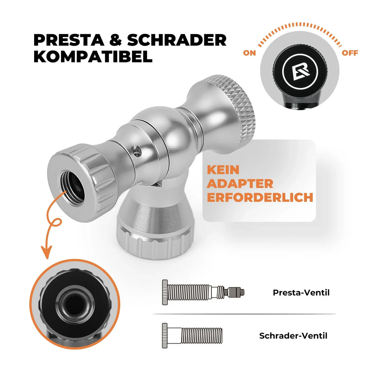 ROCKBROS Mini Pompe à Vélo avec Adaptateur CO₂ - Portable, Compatible Presta & Schrader, jusqu'à 80 PSI