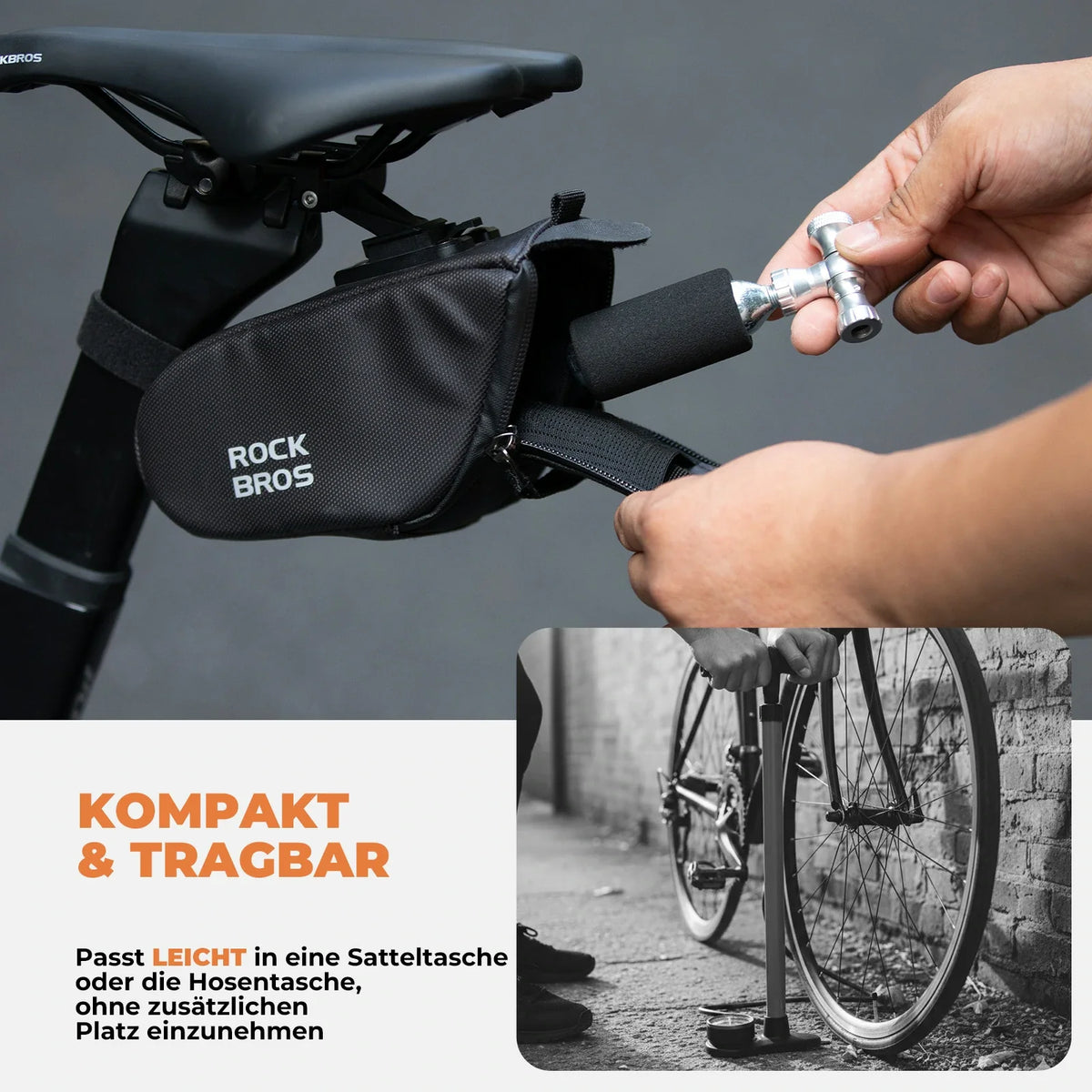 ROCKBROS Mini Pompe à Vélo avec Adaptateur CO₂ - Portable, Compatible Presta & Schrader, jusqu'à 80 PSI