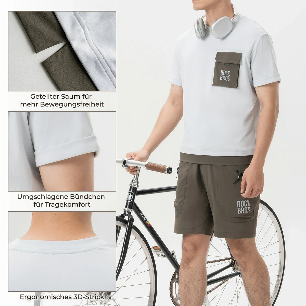 ROCKBROS Maillot de vélo VTT Manches Courtes Homme avec Poche Poitrine à Aimant