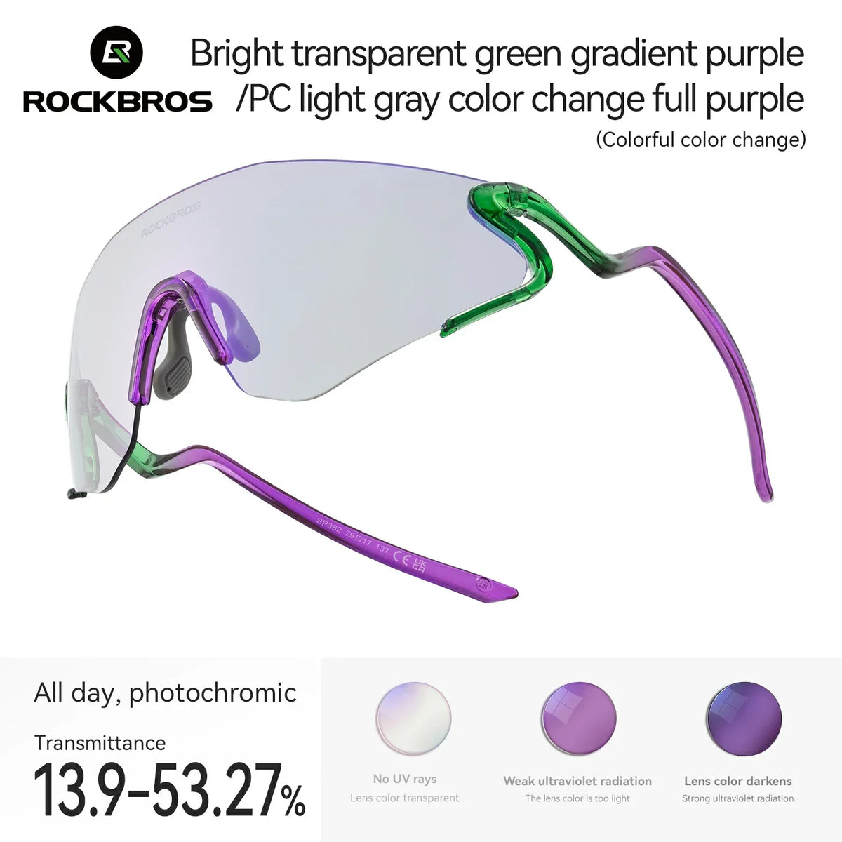 Lunettes de vélo photochromatiques ROCKBROS avec protection UV400