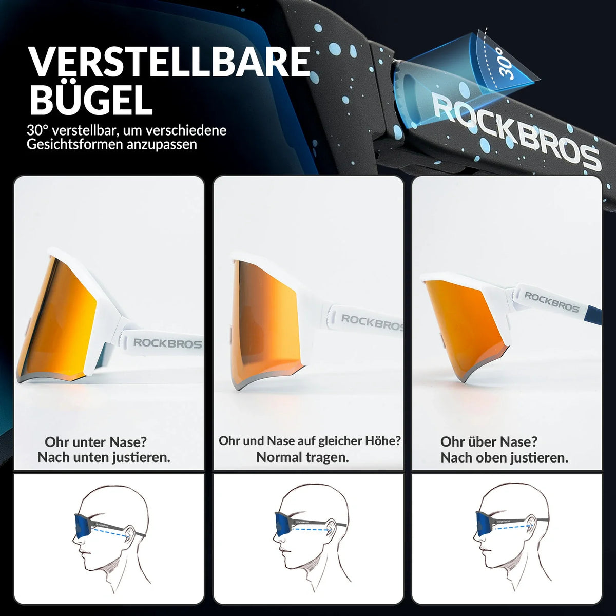 Lunettes de vélo polarisées ROCKBROS avec branches réglables