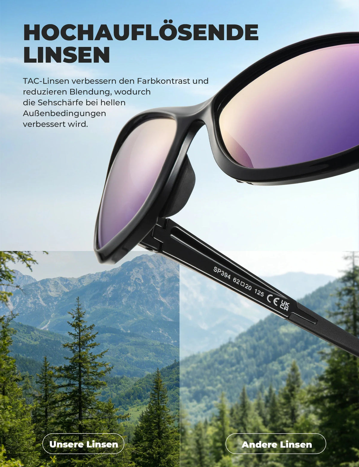 ROCKBROS Lunettes de sport polarisées SP394 Ultralight & UV400