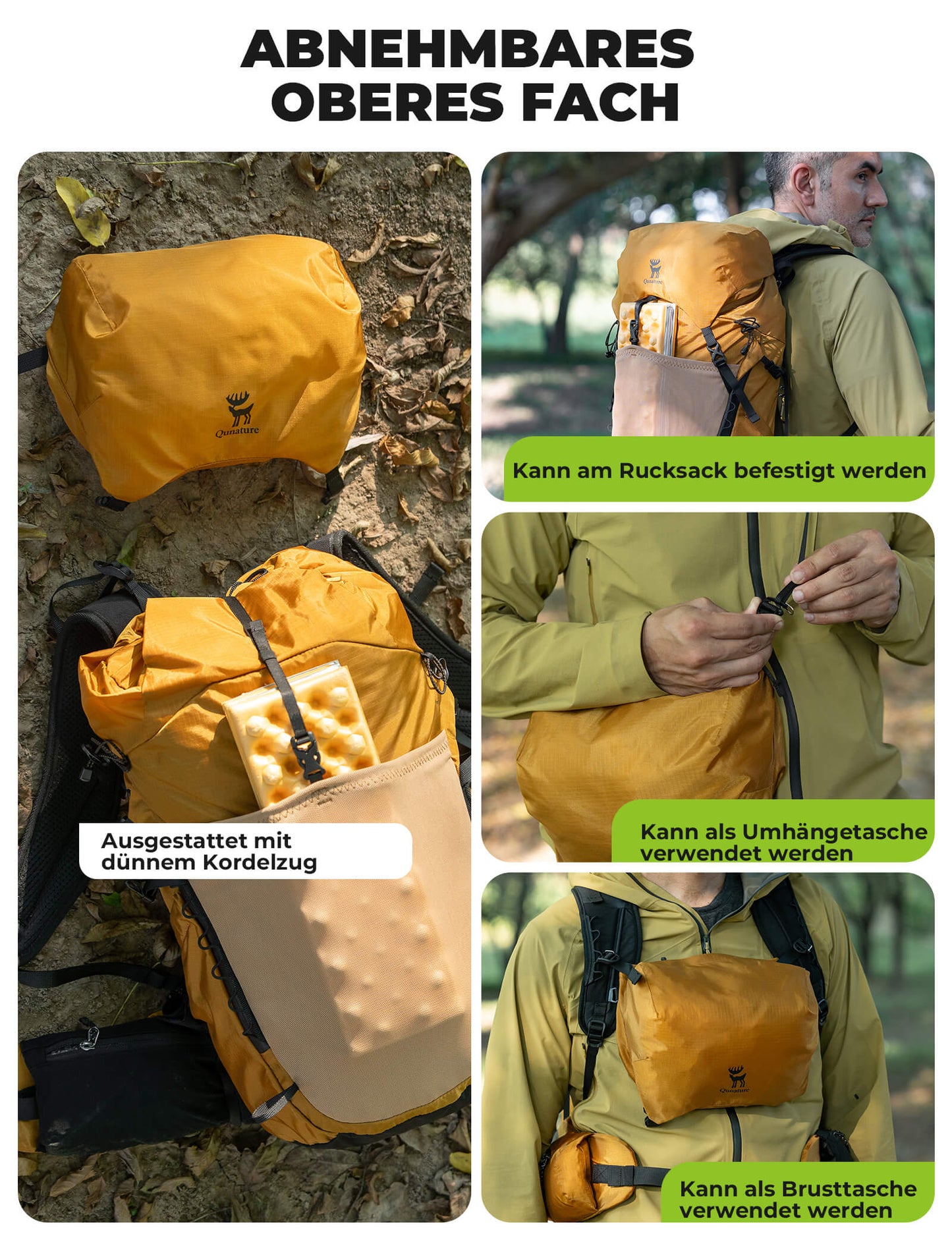 Sac à dos de randonnée respirant de 25 L - avec poche amovible et accès latéral Quantature
